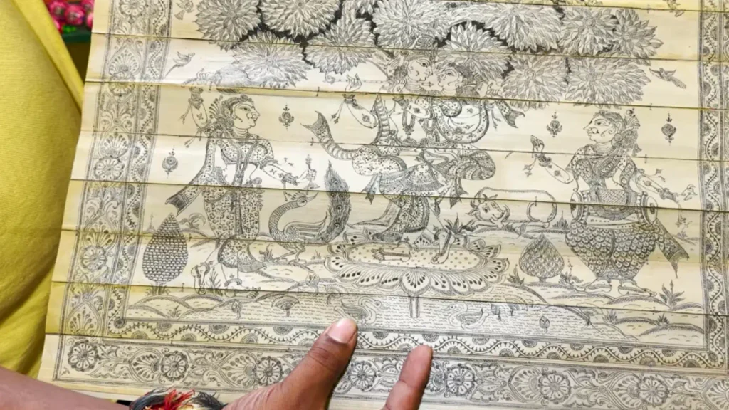 Traditional palm-leaf engraving from Raghurajpur Artist Village